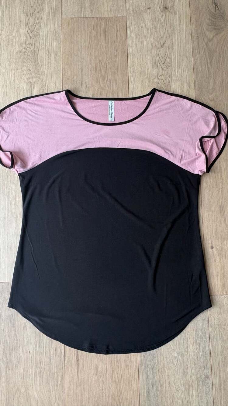 PerSeption Concept Color Block Top Size L Pink Black Short Sleeve
